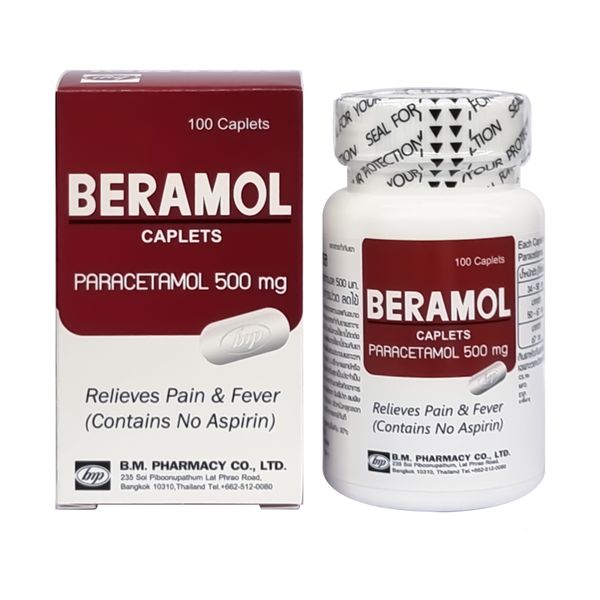Beramol Caplets (เม็ดรี-ขาว) 500mg BM PHARMACY (Bottle/100s) - Buymed ...